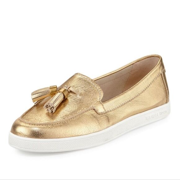 MICHAEL KORS CALLAHAN GOLD TASSEL FLATS LOAFERS - Picture 1 of 8
